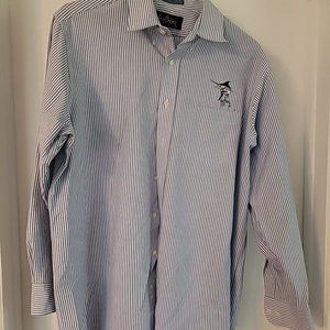 Guy Harvey Classis Dress Shirt XL Blue & White Stripe Logo